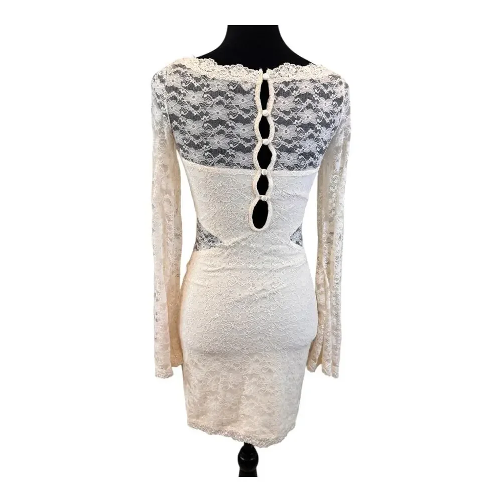 FREE PEOPLE Cream Lovely In Lace Bodycon Dress Size S